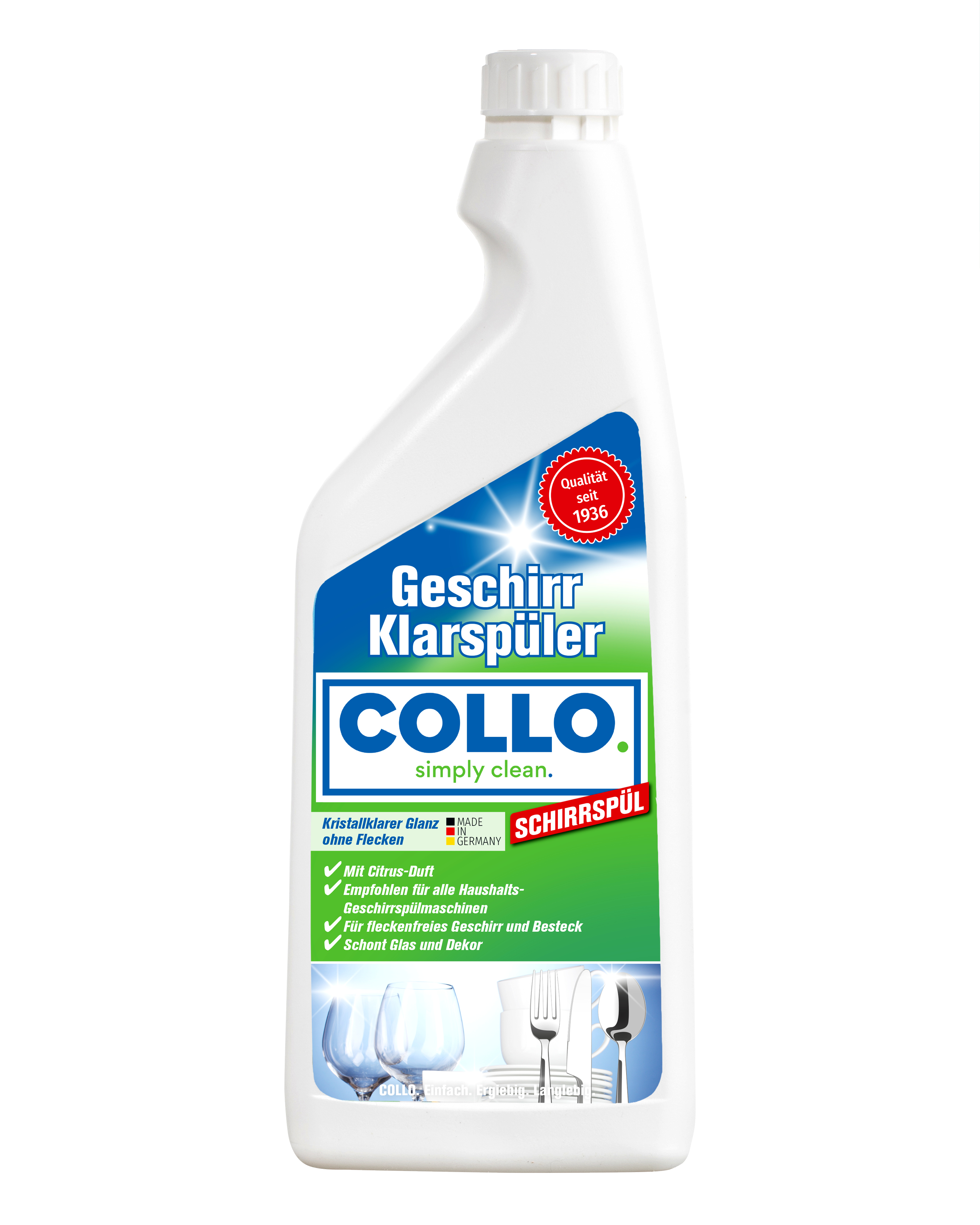 Der sparsame Klarspüler von COLLO sorgt für effiziente Spülmaschinenarbeit und strahlendes Geschirr, was Reparatur- und Neukaufkosten minimiert.